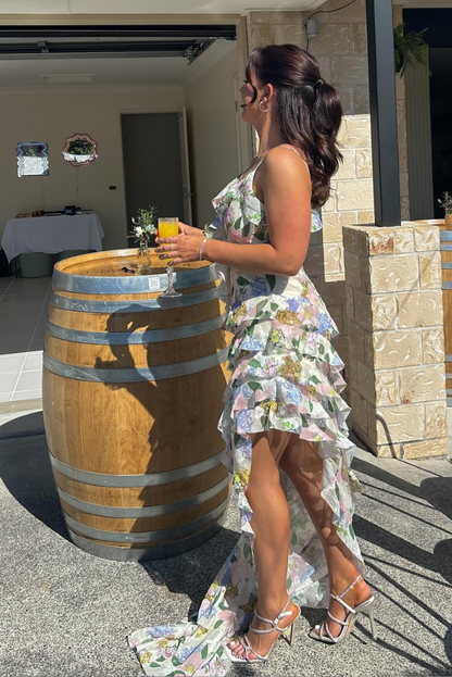 Kvinnors Klänning Ruffled Bladmönster Mjukt Tyg-5