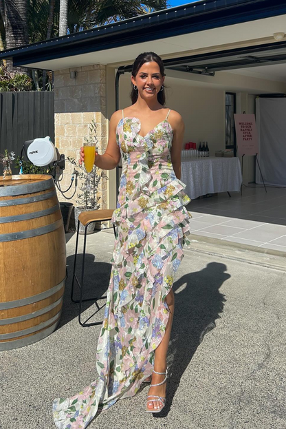 Kvinnors Klänning Ruffled Bladmönster Mjukt Tyg-6