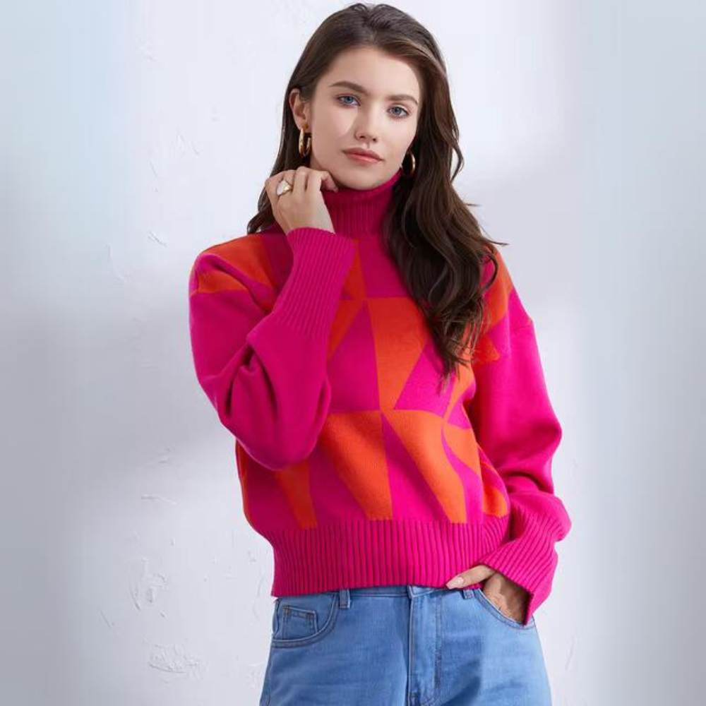 Dam Stickad Turtleneck Tröja Oversized Mjuk Fiber 1