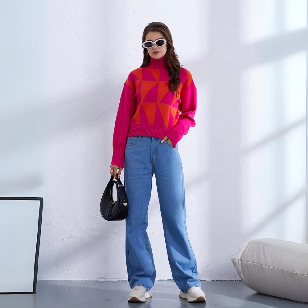 Dam Stickad Turtleneck Tröja Oversized Mjuk Fiber 2