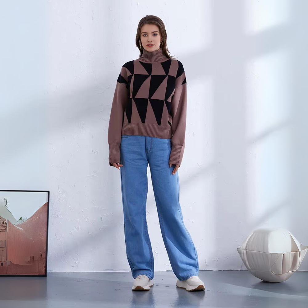 Dam Stickad Turtleneck Tröja Oversized Mjuk Fiber 3