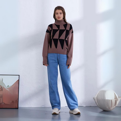 Dam Stickad Turtleneck Tröja Oversized Mjuk Fiber 3