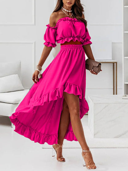 Variant image for Dam Tvådelad Klänning Asymmetrisk Polyester med Ruffles-21