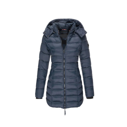 Lång Vinterrock Dam Elegant Polyester Med Avtagbar Krage-3