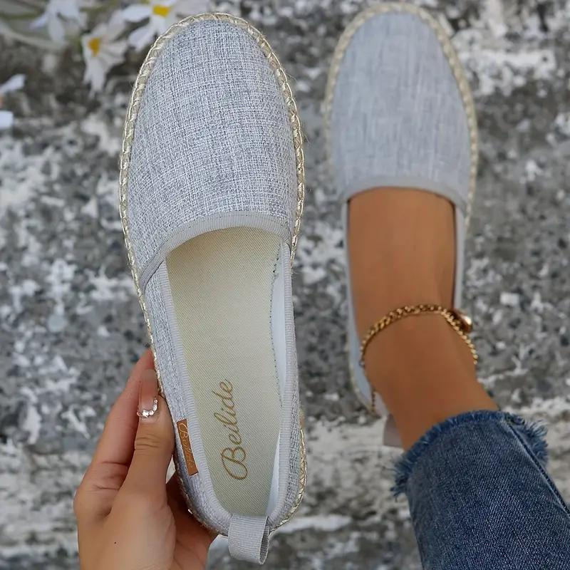 Kvinnors Slip-On Skor Platt Dukmaterial-4