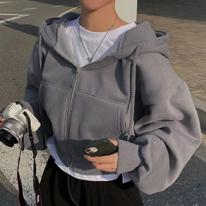 Kvinno Hoodie Avslappnad Passform 100% Bomull med Dragkedja-3