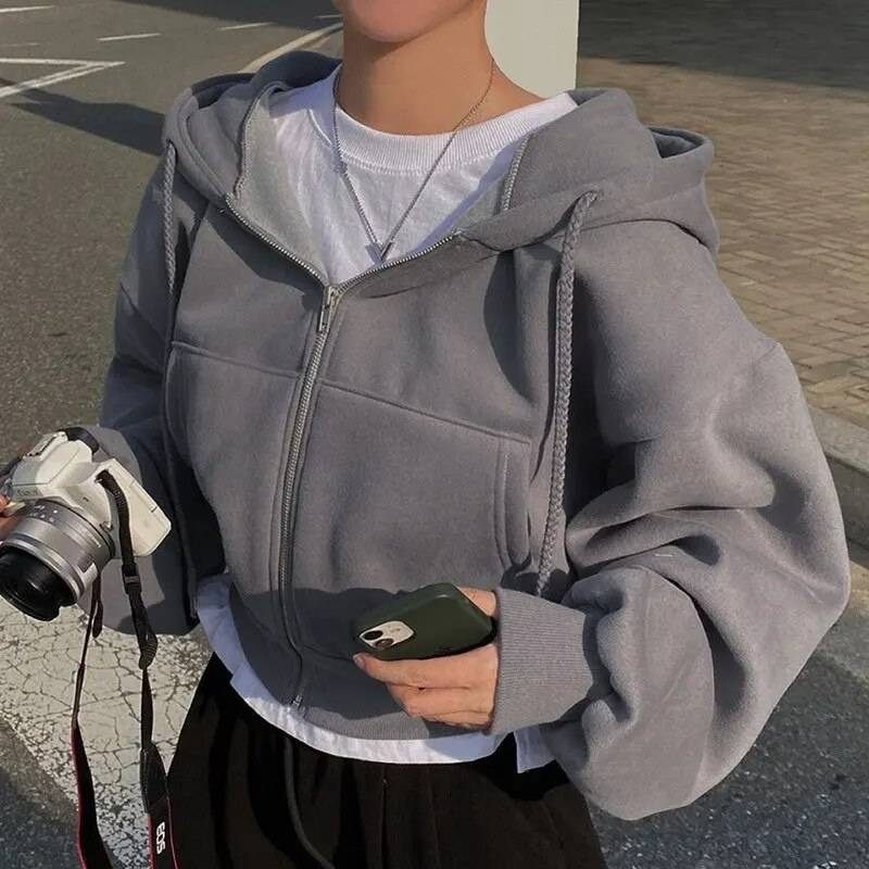 Kvinnors Cropped Hoodie Överdimensionerad Polyester med Dragkedja 4