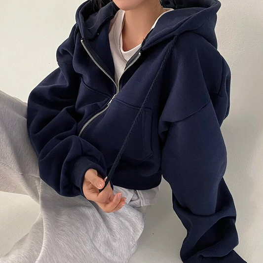 Kvinno Hoodie Avslappnad Passform 100% Bomull med Dragkedja-1