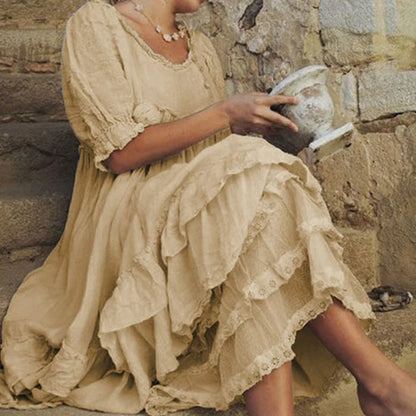 Dam Maxiklänning Vintage Stil med Ruffles Lätt Polyester-2