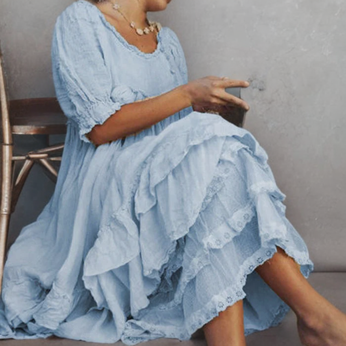 Variant image for Dam Maxiklänning Vintage Stil med Ruffles Lätt Polyester-33