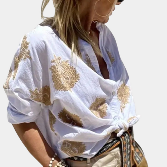 Kvinnor Broderad Blus Boho Chic Bomull-1