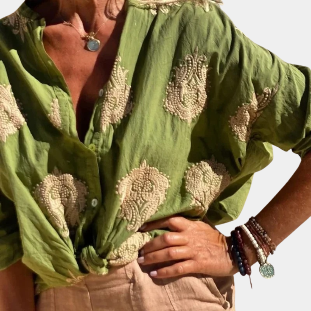 Kvinnor Broderad Blus Boho Chic Bomull-4