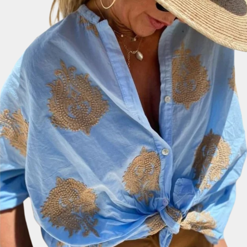 Variant image for Kvinnor Broderad Blus Boho Chic Bomull-7