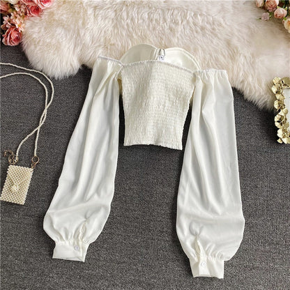 Festtoppar Dam Puffärmar Broderad Polyester-3