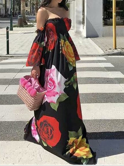Variant image for Lång Klänning Dam Maxi Klänning Blommönster Polyester med Långa Ärmar-6