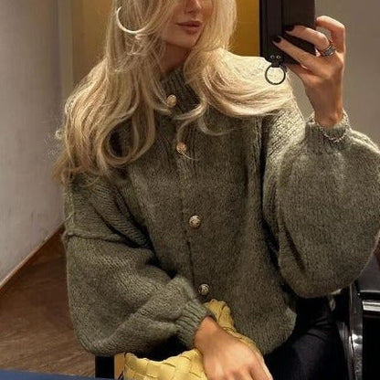 Dam Stickad Överdimensionerad Tröja Akryl för Vinter-3