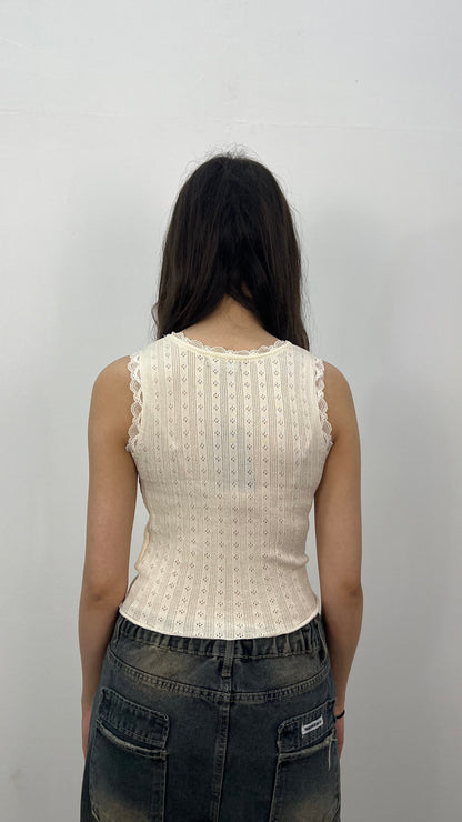 Elegant Tank Top Dam med Spetsdetaljer – Lätt Beige, Bekväm Passform i Viskos och Polyester, Perfekt för Vardag och Fest 3