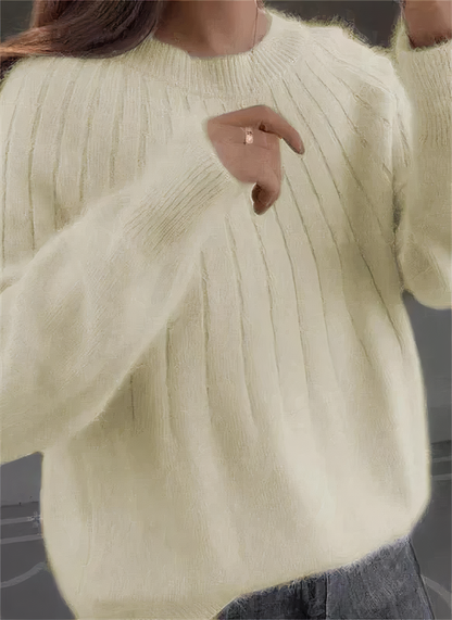 Stickad Dam Tröja Fluffig Design 100% Akryl Avslappnad Passform-6