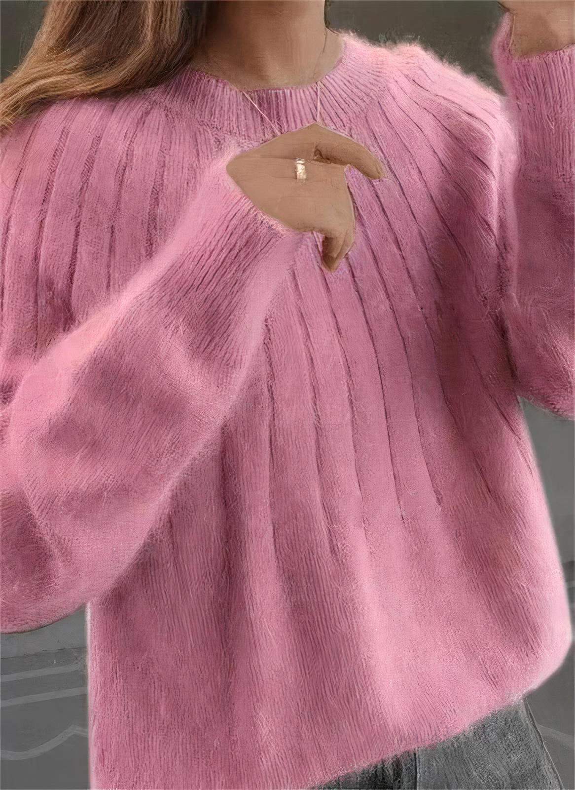 Variant image for Stickad Dam Tröja Fluffig Design 100% Akryl Avslappnad Passform-13