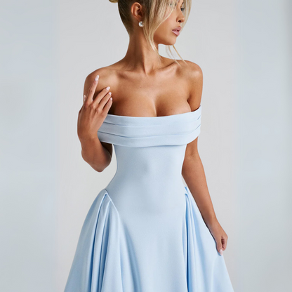 Dam Midi Klänning Elegant Lätt Tyg-5