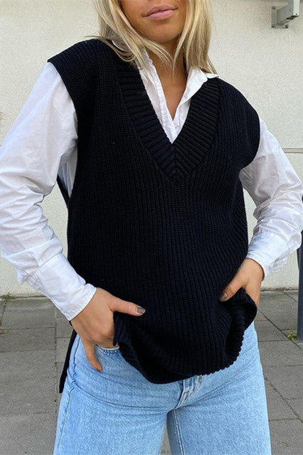 Dam Ärmlös Tröja V-ringad Akryl 6