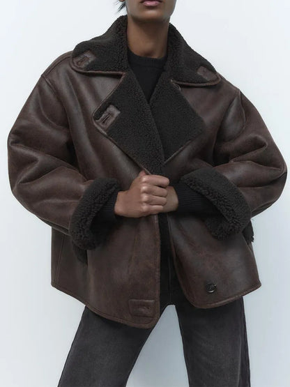 Kvinnor Läderjacka Vintage Stil Tidlös Elegans-4