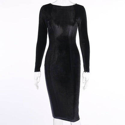 Kvinnors Midi Klänning Smal Passform Bomullspolyester-5