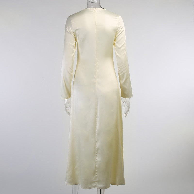 Damklänning Långärmad O-hals Dragkedja Bomull Polyester-5