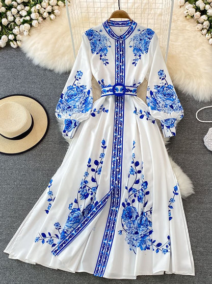 Fina Dam Klänningar Blommatryck Långa Ärmar Polyester-2