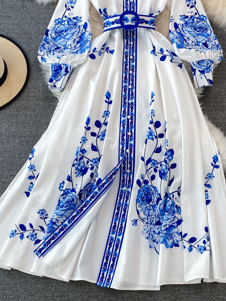 Fina Dam Klänningar Blommatryck Långa Ärmar Polyester-5
