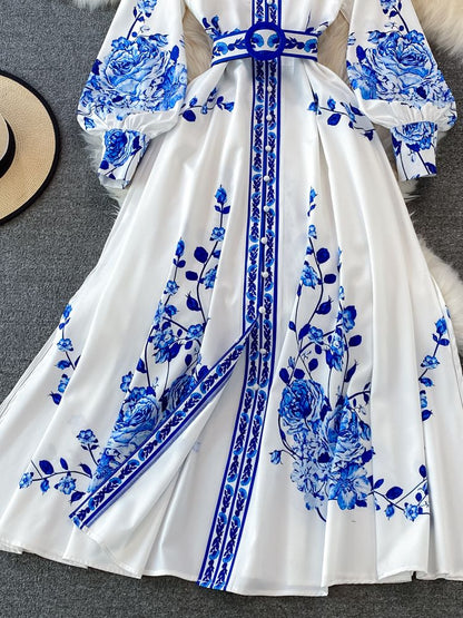 Fina Dam Klänningar Blommatryck Långa Ärmar Polyester-5