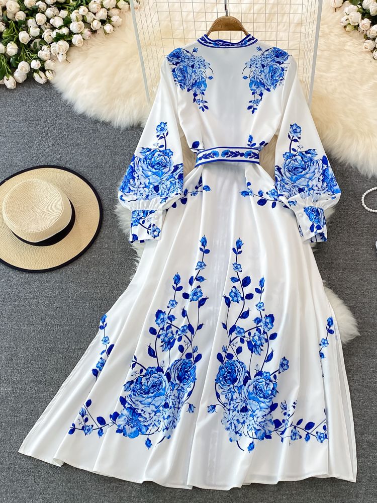 Fina Dam Klänningar Blommatryck Långa Ärmar Polyester-3