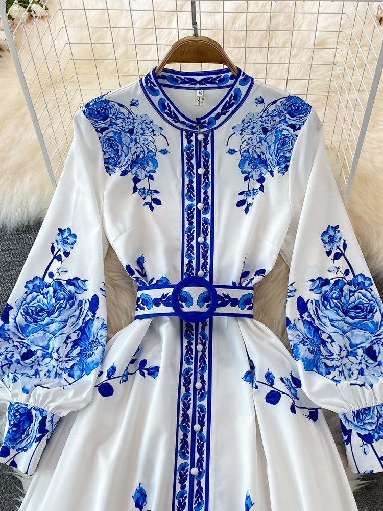 Fina Dam Klänningar Blommatryck Långa Ärmar Polyester-4