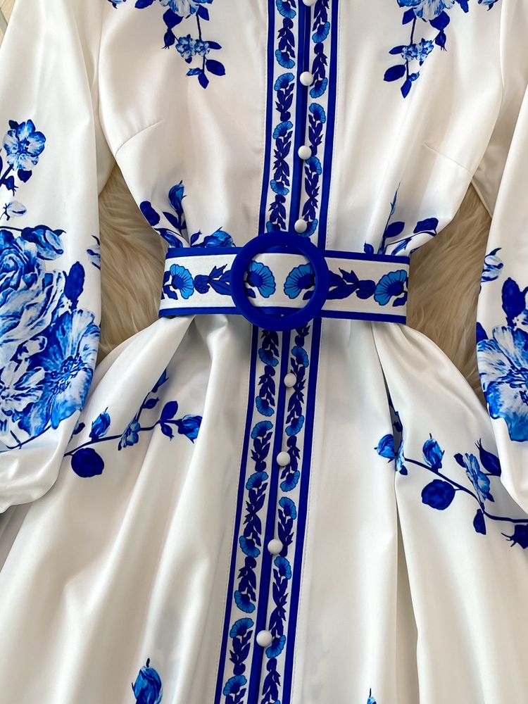 Fina Dam Klänningar Blommatryck Långa Ärmar Polyester-6