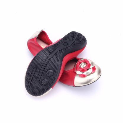 Dam Ballerina Skor Blommönster Äkta Läder Slip-On Komfort-4