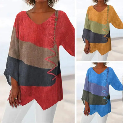 Dam Blus Geometrisk Design Lätt Bomull 2