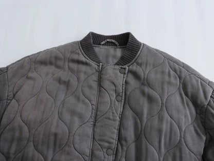 Dam Bomberjacka Vadderad Quiltningsdesign med Ribbmanschetter i Polyester-6