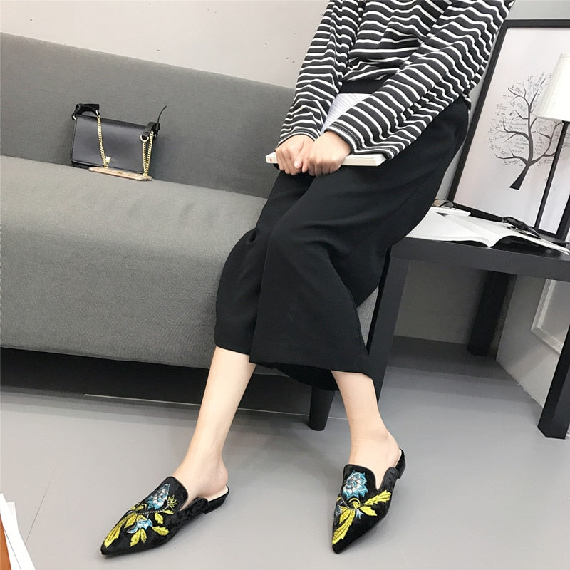 Kvinnor Mula Skor Blommönster PU Slip-On Komfort-5