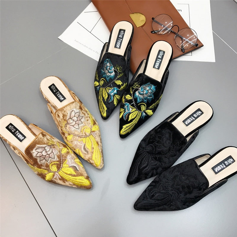 Kvinnor Mula Skor Blommönster PU Slip-On Komfort-3