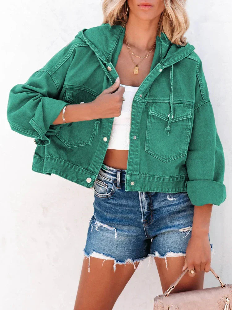 Jeansjacka Dam med Huva i Mjuk Denim – Vintage-inspirerad Design för Mångsidig Stil 5