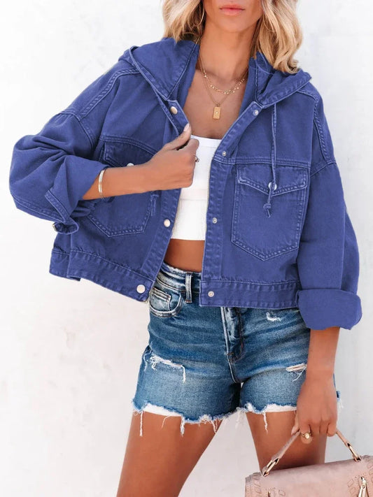 Jeansjacka Dam med Huva i Mjuk Denim – Vintage-inspirerad Design för Mångsidig Stil 1