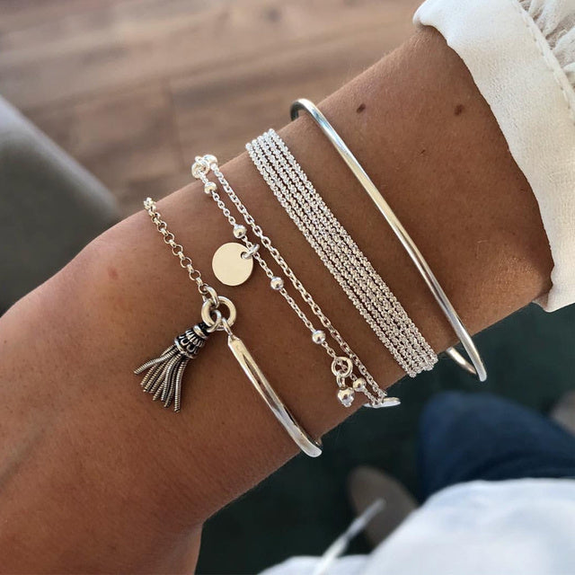 Kvinnors Silverarmband Justerbart Skiktad Design-3