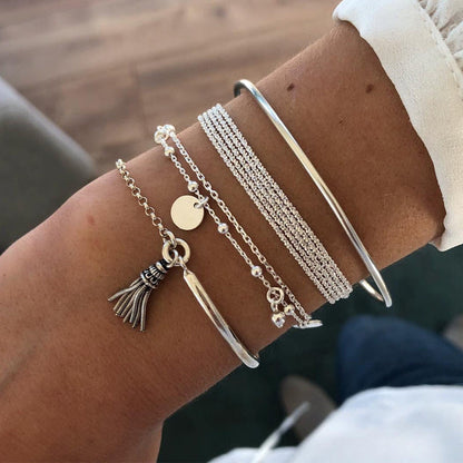 Kvinnors Silverarmband Justerbart Skiktad Design-3