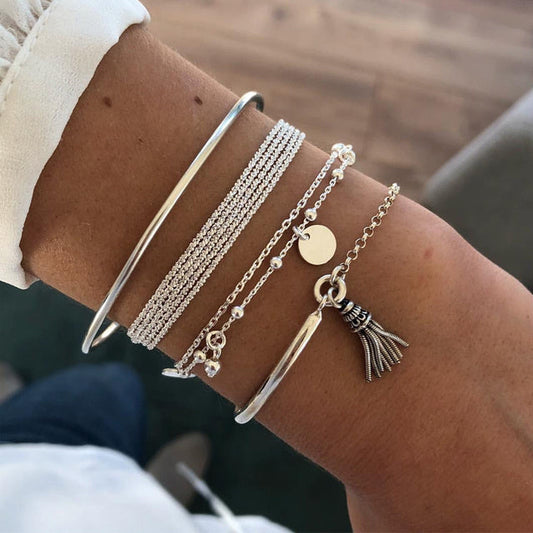 Kvinnors Silverarmband Justerbart Skiktad Design-1