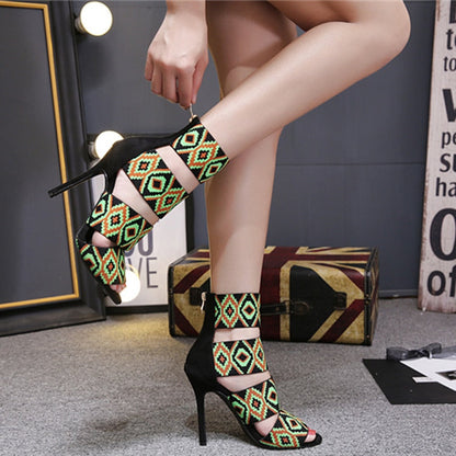 Dam Sandaler Geometrisk Design PU med Hög Klack och Blixtlås-2