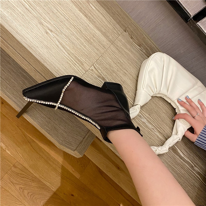 Ankelstövlar Dam med Spetsig Tå och Fyrkantig Häl i Andningsbart Mesh – Eleganta Chelsea Boots 4