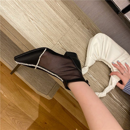 Ankelstövlar Dam med Spetsig Tå och Fyrkantig Häl i Andningsbart Mesh – Eleganta Chelsea Boots 4