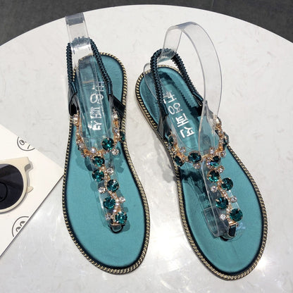 Dam Sandaler T-strap PU med Rhinestones och Platt Sula-4