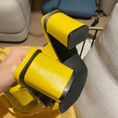 Dam Sandaler Fyrkantig Tå Flätade Remmar PU Komfort Skor-6