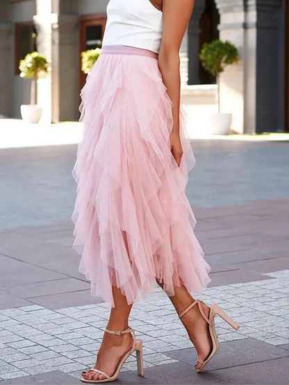 Kvinnors Tyllkjol med Volanger Polyester Luftig Passform-3